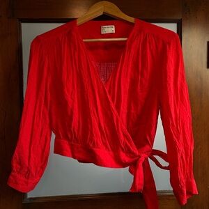 Frank & Oak Bold Red Wrap Blouse